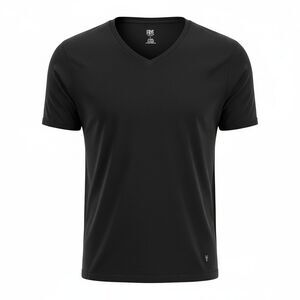 FRYE Women's Black V-Neck Tee Short Sleeve Cotton Poly Stretch Boxy Size Large